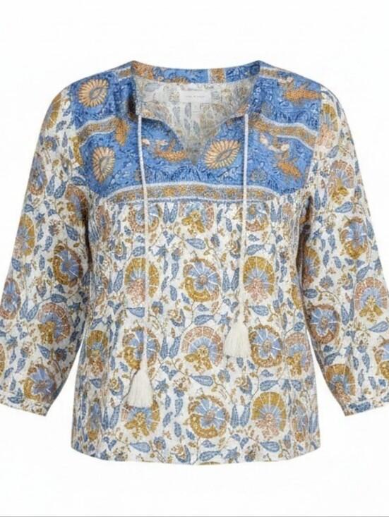 Lucky Brand Tops - LUCKY BRAND | Boho Peasant Tassel‎ Tie Floral Paisley Blouse Flowy Viscose | M